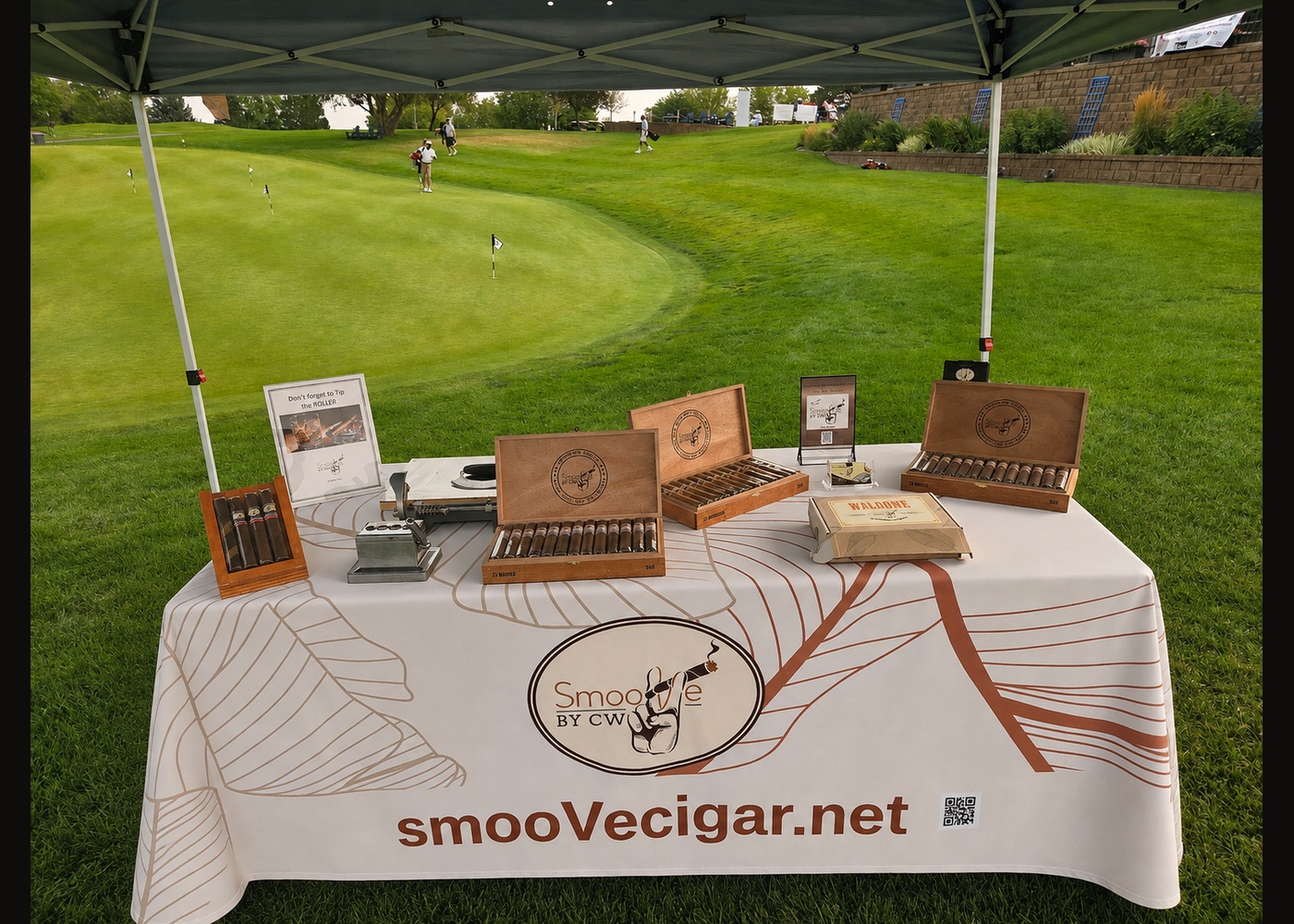 Luxury cigar rolling experience for golf tournaments, set up on the course by SmooVe Cigar Brand