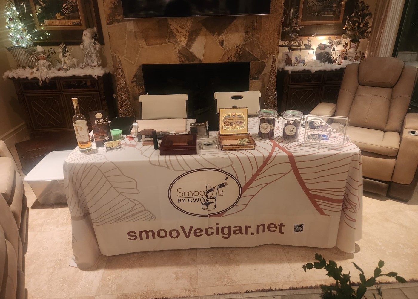 Live cigar rolling station staffed by a professional cigar roller from SmooVe Cigar Brand in Denver, Colorado
